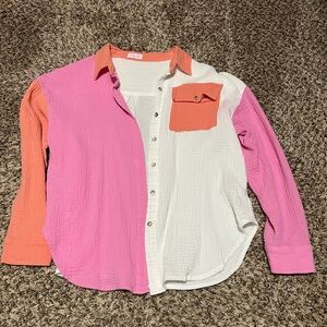 Pink Lily Pink, Coral and White Shirt